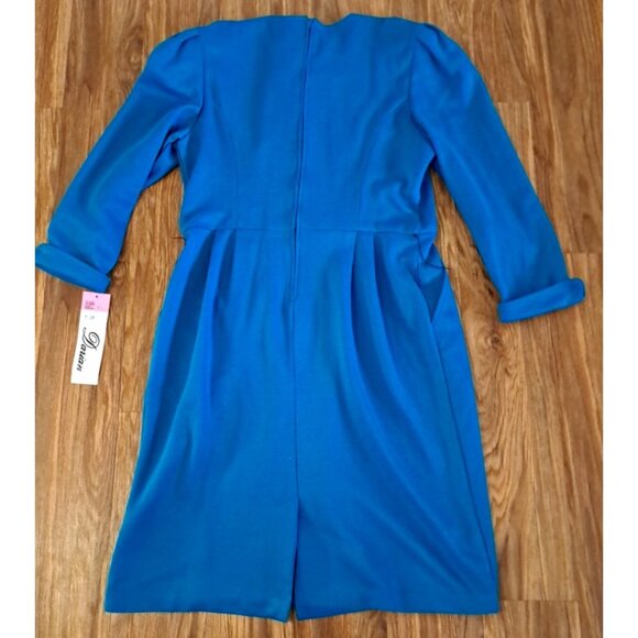 Vintage NEW Darian Dress TEAL Blue Knit 1980s Career Gold Button Pockets 18 - Picture 9 of 11